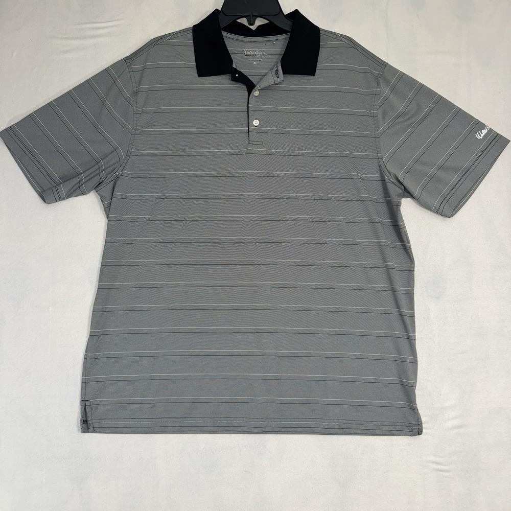 Men's XL Walter Hagen Essentials Performance Golf Polo Striped Black Short Sleev